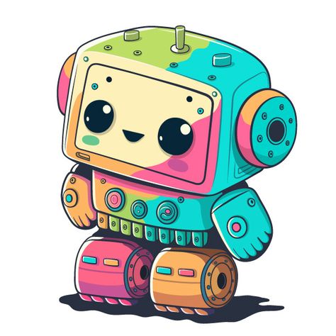 Cheerful cartoon robot.,  on ArtStation at https://www.artstation.com/artwork/8bKR1Q