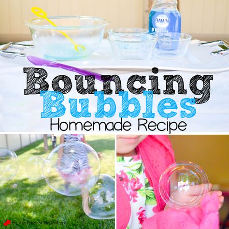 Check out our new trick! We came up with our own homemade Bouncing Bubbles Recipe that doesn’t need glycerin or corn syrup and only has 3 ingredients you are bound to have in your kitchen right now! The bubble recipe makes bubbles strong enough that kids can catch them or bounce them up and down … Bouncing Bubbles, Bubbles Recipe For Kids, Making Bubbles For Kids, Bouncing Bubbles Recipe, Bubbles Solution Recipe, Bubble Solution Recipe Glycerin, Giant Bubble Recipe Without Glycerin, Homemade Bubble Solution, Vetenskapliga Experiment