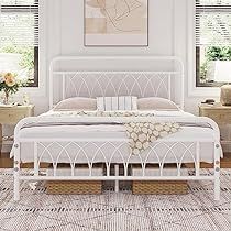 White Iron Beds, White Metal Bed Frame, Queen Size Metal Bed Frame, Bed Frame Metal, White Metal Bed, Queen Platform Bed Frame, Steel Bed Frame, Metal Headboard, Steel Bed