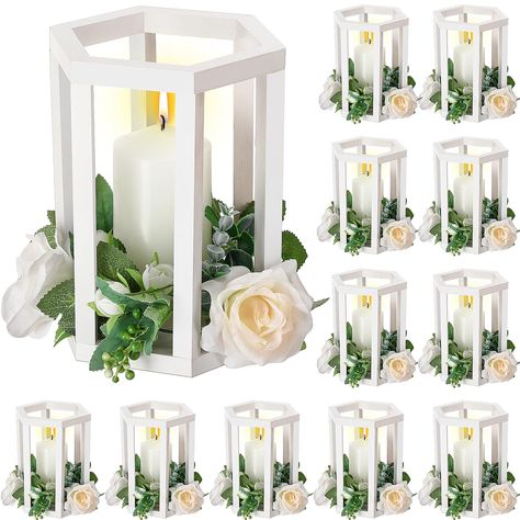 PRICES MAY VARY. Sufficient Quantity: each package includes 12 wooden lanterns centerpieces; This gives you an ample supply for creating cohesive decorations and displaying romance across various venues wedding parties or events; Ideal for housewarming or wedding gifts; Please note that candles and artificial flowers not included No Assembly Required: unlike many other decorative pieces, this wooden candle holder requires no assembly; It arrives ready to use straight out of the box, saving you t Rustic Lantern Centerpieces Wedding Table Decorations, Wedding Lantern Centerpieces, White Lantern Centerpieces, Lantern Wedding Centerpieces, Lanterns Centerpieces, Memorial Service Decorations, Rustic Lantern Centerpieces, Lantern Table Decor, Wooden Candle Lanterns