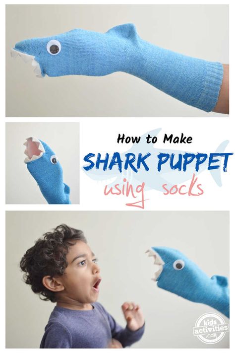 Make your own shark puppet using socks and enact shark stories to your friends in style using your DIY sock puppet. Diy Sock Puppets, Silly Shark, Shark Puppet, Ocean Animal Crafts, Shark Socks, Sock Puppet, Fish Activities, Felt Puppets, Silly Socks