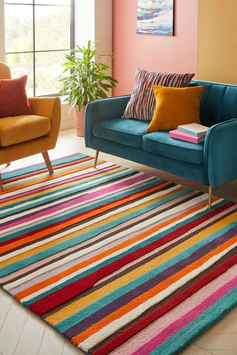 Porch Vibes, Bright Carpet, Bohemian Homes, Stripe Rug, Homes Decor, Indian Living Rooms, Colourful Living Room, Carpet Colors, Cabinet Colors