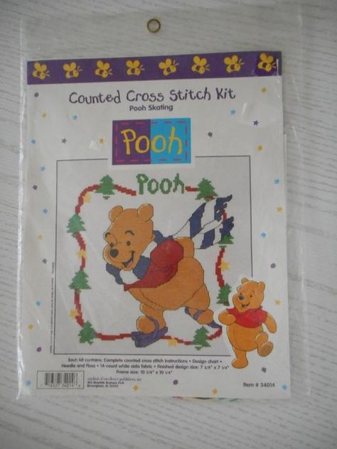 Vintage Winnie the Pooh Bear Cross Stitch Kit, Like New, unopened. Tree Borders, Cross Stitch Floss, Pooh And Friends, Classic Winnie The Pooh, Downhill Skiing, Vintage Winnie The Pooh, Disney Holiday, Baby Christening, Pooh Bear