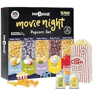 Popcorn Movie Night Supplies Popcorn Kernels and Popcorn Seasoning Set of 16, 5 Gourmet Popcorn Packs and 5 Popcorn Seasoning Variety Pack With 6 Popcorn Bags, Non-GMO Snacks Gift Basket Idea Popcorn Movie Night, Birthday Popcorn, Savory Popcorn, Thank You Baskets, Popcorn Movie, Best Food Gifts, Movie Night Gift Basket, Movie Night Gift, Movie Night Popcorn