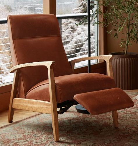 Chairs & Recliners | Rejuvenation Brown Leather Chairs, Modern Recliner, Interior Design Resources, Leather Recliner Chair, Leather Accent Chair, Gravity Chair, Leather Recliner, Zero Gravity, Free Interior Design