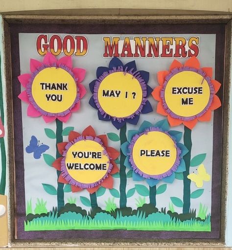 Good Manners Chart For Preschool, Class Board Decoration Ideas Creative, Good Manners Chart For Classroom, Magic Words Chart For Preschool, Magical Words Chart For Kids Classroom, Soft Board Decoration Ideas For School Classroom Decor, Good Manners Chart, Creative Charts For Classroom Ideas, Charts For Classroom Decoration