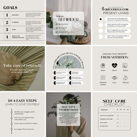 Wellness Instagram Post Ideas, Wellness Social Media Posts, Health And Wellness Instagram Post Ideas, Health And Wellness Instagram Feed, Wellness Instagram Template, Yoga Studio Social Media Content, Wellness Instagram, Carousel Post, Instagram Branding Design