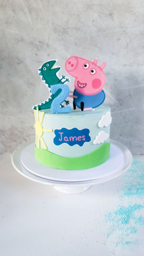 Peppa Pig George Birthday Cake, Peppa Pig Dinosaur Cake, Peppa George Cake, George Cake Peppa, Peppa Pig Birthday Party Boy, Peppa Pig Birthday Cake For Boys, Cake Peppa Pig Birthday, Peppa Pig Cake Birthday, Pepa Pig Cake Ideas