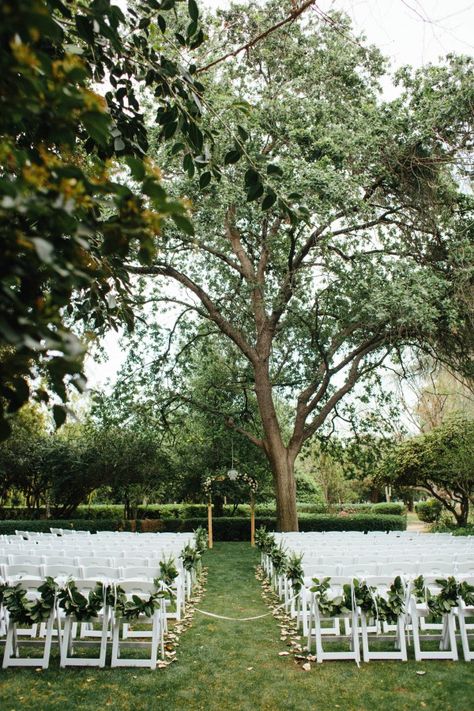 Elegant Outside Wedding, Greenery Wedding Decor, Wedding Thanks, White Chairs, Elegant Wedding Inspiration, Aisle Flowers, Outdoor Wedding Inspiration, Wedding Photo Gallery, Gray Wedding