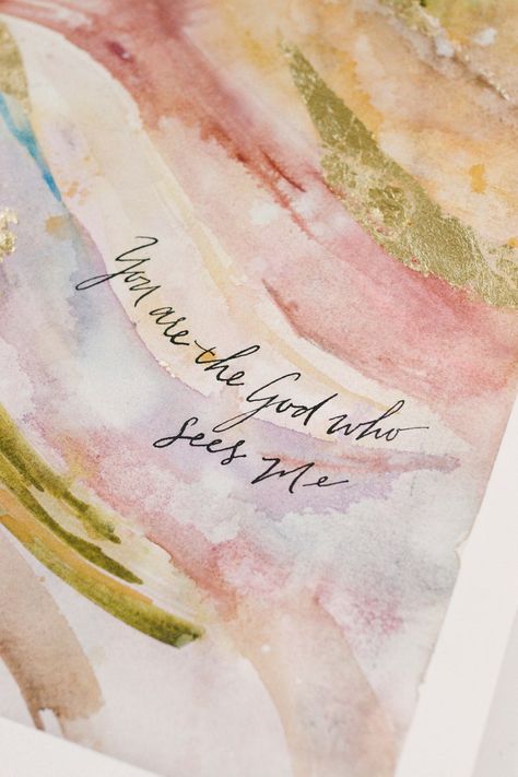 Scripture Inspired Paintings, Watercolor With Scripture, Genesis 16:13 Wallpaper, You Are The God Who Sees Me, Watercolor Affirmation Cards, Genesis 16:13, Watercolor Bible Verses Art, Christian Watercolor Paintings, Simple Christian Art