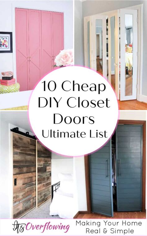 10 Cheap DIY Closet Doors That Can Make A Big Impact - Its Overflowing Making Sliding Closet Doors, Making Closet Doors, Shallow Closet Ideas Bedrooms, Sliding Bedroom Closet Doors, Wardrobe Door Diy, Cheap Door Ideas, Bifold Closet Door Alternative, Curtain Doors For Closets, Diy Closet Doors Curtains