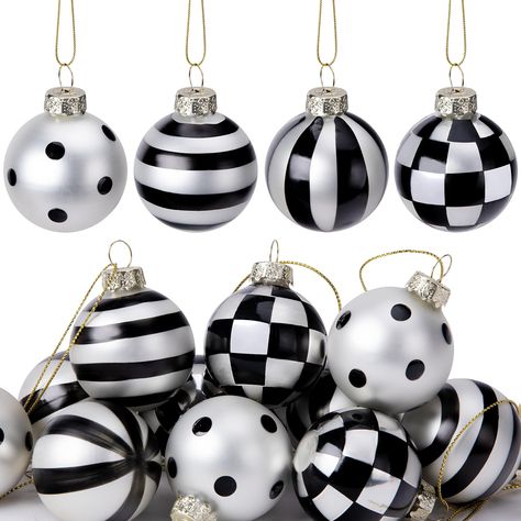 PRICES MAY VARY. Quality Material: The black and white ball ornaments are made of glass, which are smooth, texture, not easy deformation. Glass products, so it will need to be treat carefully. Easy to Hang: There is a thread on the top of each hanging ornament, you can hang it easily on the ceilings, doors, tree, etc. great for adding charm and strong festival atmosphere to your place. Exquisite Design: You will receive 4 styles of black white glass hanging ball ornaments printed with buffalo pl Black And White Checkered Decor, White Christmas Balls, Black White Christmas Tree, Black Christmas Decorations, Checkered Decor, Festival Atmosphere, Black And White Christmas, Black White Christmas, Ornaments For Christmas