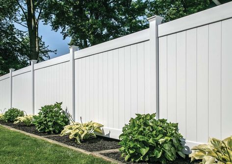 Tan And White Vinyl Fence, White Vinyl Fence Landscaping, Vinyl Horizontal Fencing, White Vinyl Fence Front Yard, White Vynal Fencing, White Vinyl Fence, Vinyl Fence Panels, Vinyl Fence, All About Plants