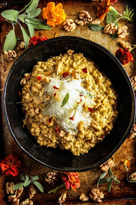 Pumpkin Walnut Sage Risotto Sage Risotto, Side Dish For Thanksgiving, Sage Stuffing, Comfort Recipes, Wholesome Meals, Fall Comfort Food, Cheese Pumpkin, Vegetarian Entrees, Easy Side Dish