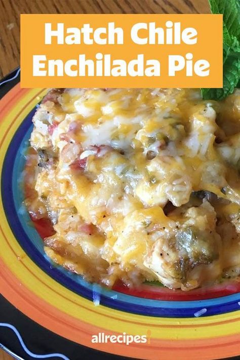 Hatch chiles are known for being a delicious combination of sweet and spicy, and this Hatch chile enchilada pie is a great way to use them while they’re in season. The Mexican dinner recipe combines Hatch chile peppers, chicken thighs, onion, tomatoes, and cheese to create a tasty, easy weeknight recipe. Hatch Green Chili Chicken Pot Pie, Oven Roasted Hatch Chiles, Hatch Chili Recipes Crock Pot, Hatch Chili Pepper Recipes, Fresh Hatch Chili Recipes, 505 Hatch Green Chile Recipes, Hatch Chili Chicken Recipes, Hatch Chili Enchiladas, Hatch Green Chili Recipes