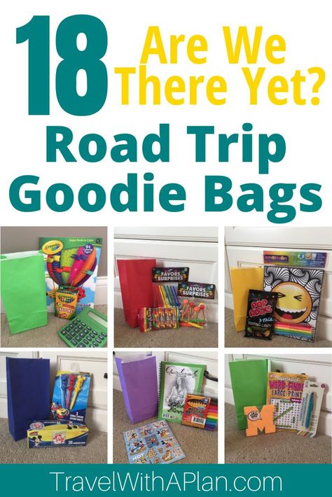 Discover the best road trip goodie bags and DIY road trip "Are We There Yet?" activities for kids from family travel blog, Travel With a Plan. Click here! Road Trip Goodie Bags, Road Trip Bag, Kids Travel Activities, Bags To Make, Road Trip Travel, Goodie Bags For Kids, Activity Bags, Road Trip Activities, Are We There Yet