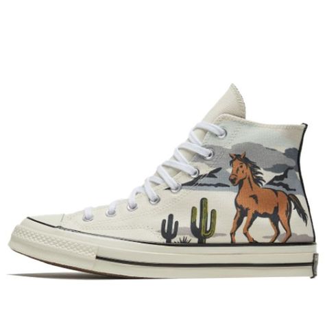 Converse Chuck 70 High 'Twisted Resort - Old Western Sunset' Egret/Multi/Egret 169821C Outfits With High Tops, Western Work Outfit, Cowgirl Shoes, Western Sunset, Cute Converse Shoes, Cool Converse, Cute Converse, Custom Chuck Taylors, Old Western