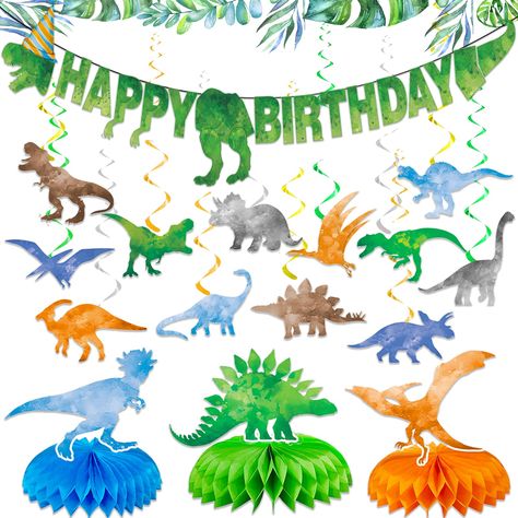 PRICES MAY VARY. Dinosaur Watercolor Birthday Party Decorations: Watercolor dinosaur party supplies with 16pcs, include 1 style dinosaur happy birthday banner, 12 dinosaur hanging swirl, 3 dinosaur honeycomb centerpiece. All these dinosaur birthday decorations for kids will be a big hit for kids! High-Quality Dinosaur Decorations for Birthday Party: dinosaur birthday decorations made of cardboard and PVC plastic and high paper , eco-friendly, sturdy, durable, and can be reused many times. Dinosa 4th Birthday Dinosaur Party, Dino First Birthday, Dinosaur Decorations, Honeycomb Centerpiece, Dinosaur Birthday Decorations, Watercolor Dinosaur, Dinosaur Party Decorations, Dinosaur Birthday Party Decorations, Dinosaur Party Supplies