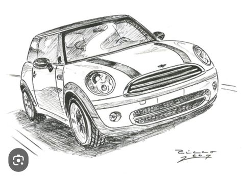 Mini Cooper Tattoo, Mini Cooper Drawing, Cooper Tattoo, Drawing Mini, Perspective Drawing Lessons, Perspective Drawing, Drawing Lessons, Boy's Room, Mini Cooper