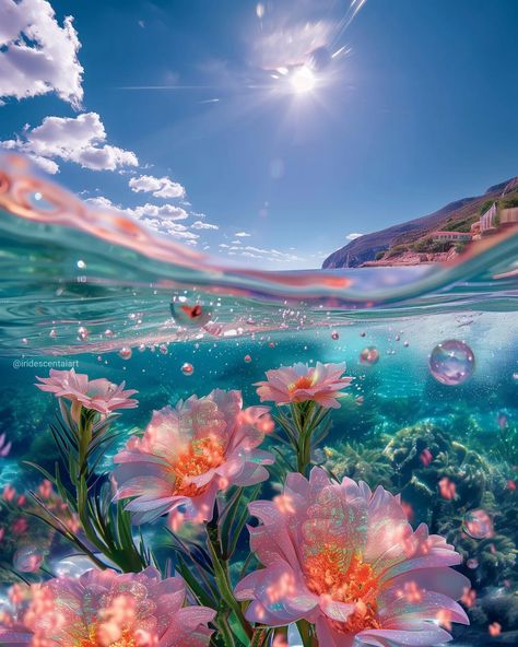 𝖀𝖓𝖉𝖊𝖗 𝖙𝖍𝖊 𝖘𝖊𝖆 🌊🌸🌼 #UnderTheSea #IridescentFlowers #IridescentAIArt #Iridescent #IridescentArt #Ocean #SummerVibes #SummerVibes #SummerMood Under The Sea Aesthetic, Sea Vibe, Under Ocean, Ocean Flowers, Under The Ocean, Ocean Aesthetic, Beautiful Ocean Pictures, Rainbow Pearl, Ocean Pictures