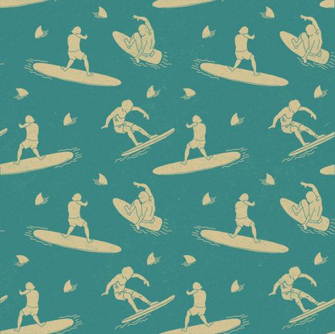 Surf Pattern, Shark Pattern, Print Inspiration, Surf Art, Surf Style, Summer Patterns, Surfs Up, Pattern Illustration, Retro Prints