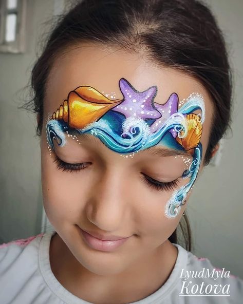 Seahorse Face Paint, Seashell Face Paint, Sea Face Paint, Ocean Face Paint, Barbie Face Paint, Mermaid Face Painting, Kids Face Painting Easy, Best Face Painting, Superhero Face Painting