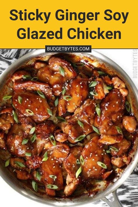 Sticky Ginger Soy Glazed Chicken features and simple marinade that turns into a sticky and delicious glaze. Pop over to our site for the recipe! | dinner recipes | chicken recipes | asian recipes | Essen, Sauce For Chicken Breast, Soy Glazed Chicken, Asian Marinade For Chicken, Ginger Soy Chicken, Sticky Chicken Recipe, Garlic Ginger Chicken, Budget Friendly Dinner Recipes, Garlic Sauce For Chicken