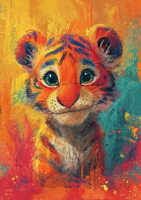 Captivate your senses with the vibrant energy of our watercolor tiger cub, painted in striking warm tones that reflect the fiery spirit of the wild. Tiger Abstract Art, Tiger Painting Abstract, Cute Donkey Drawing Art, Tiger Coloring, Watercolor Tiger, Animal Art Projects, Tiger Painting, Small Canvas Paintings, Picture Books Illustration