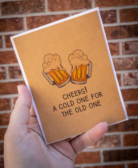 Cheers! A cold one for the old one | Beers to you! | beery happy birthday | Beer card | Beer birthday card | cheers on your birthday by MVCardsAndCo on Etsy Cheers Birthday Card, Beer Jokes, Beer Birthday Cards, Happy Birthday Beer, Beer Card, Birthday Beer, Card Inspo, Beer Birthday, It's Your Birthday