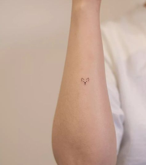 Tiny Puppy Tattoo, Subtle Dog Tattoo Simple, Dog Ears Fine Line Tattoo, Tattoo For A Dog, Minimal Wrist Tattoos For Women, Dog Ball Tattoo, Samoyed Tattoo Minimalist, Westie Tattoo Minimalist, Tiny Tattoos Dog