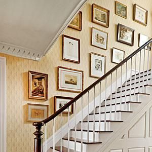 How To Hang Art in a Stairwell | Designer Phoebe Howard shares her foolproof decorating formula. | SouthernLiving.com Stairwell Decor, Wall Arrangements, Sherrill Furniture, Farmhouse Side Table, Cute Dorm Rooms, Outdoor Dining Spaces, Decorating Advice, Casas Coloniales, Hang Art