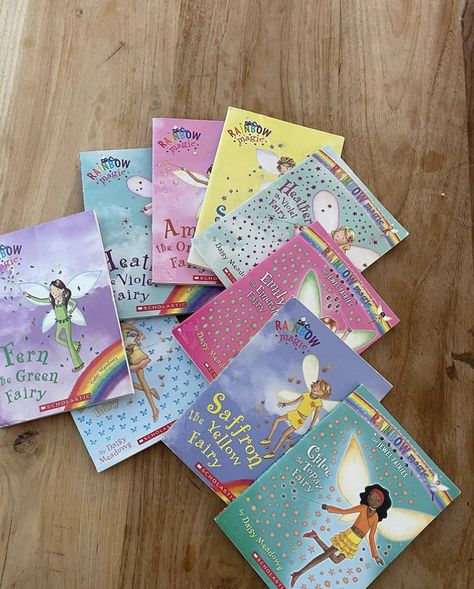 Rainbow Fairies Books, Childhood Books 2000s, Kids Books Aesthetic, Childhood Moodboard, 2000s Books, Rainbow Fairy Books, Rainbow Magic Fairy Books, Rainbow Magic Books, Fairies Aesthetic