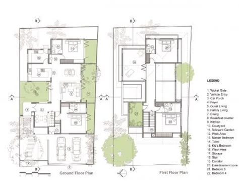 Side Yard | Studio Acis | ArchiDiaries West Facing Bungalow Plan, Residence Plan With Courtyard, Side Courtyard House Plans, 30x60 House Plans India East Facing, Linear House Plans, Courtyard House Plans Modern, Bungalow Layout, Residence Facade, Residence Plan