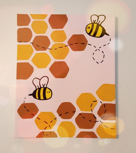 Yellow Things To Paint, Yellow Easy Painting, Really Easy Things To Paint, Easy Food Paintings, Painting Ideas Cute Easy, Yellow Painting Ideas On Canvas, Painting Ideas Yellow, Bee Painting Simple, Bee Canvas Painting