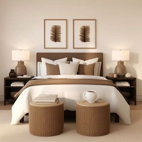 Brown And Cream Bedroom, Brown Room Decor, White And Brown Bedroom, Light Brown Bedrooms, Chocolate Bedroom, Brown Bedroom Ideas, Brown Bed Frame, Cream And White Bedroom, Male Bedroom Ideas