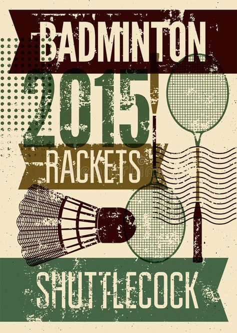 Badminton typographic vintage grunge style poster. Retro vector illustration with rackets and shuttlecock. royalty free illustration Badminton Poster Design, Badminton Poster, Badminton Aesthetic, Retro Vector Illustration, Retro Vector, Free Illustration, Mandala Design Art, Poster Retro, Ribbon Design