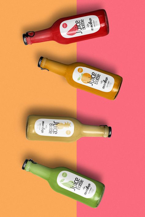 Glass Bottle Photography, Bottle Mockup Free, Glass Bottle Packaging, Bottle Juice, Beer Shot, Juice Branding, Drinks Packaging Design, Bottle Design Packaging, Juice Packaging