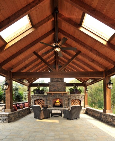 Outdoor Living Space Covered Patio, Covered Patios Attached To House With Fireplace, Detached Outdoor Living Space, Outdoor Rooms Attached To House, Covered Outdoor Living Rooms, Outdoor Pavilion With Fireplace, Outdoor Pavillion Ideas, Covered Patio Ideas With Fireplace, Large Covered Patio Ideas