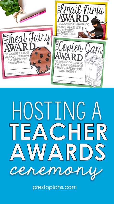 Employee Of The Year Ideas, End Of School Year Staff Party Ideas, Awards For Teachers Ideas, Teacher Job Fair Table Ideas, End Of Year Staff Awards, End Of The Year Awards For Teachers And Staff, Teacher Party Games, Paper Plate Awards For Teachers, Inservice Ideas For Teachers