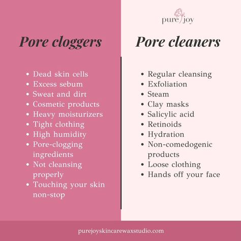 Are your pores clogged? 👀 They can manifest as blackheads, whiteheads, or even those pesky bumps that seem to never go away. It's frustrating, isn't it? Here's a list of what might be causing these unwelcome guests: dead skin cells, excess sebum, makeup residue, heavy moisturizers... Sounds familiar, right? We've all been there! But fret not, because I've got the solutions! 🙌 There are ways to combat them. ℹ️ Regular cleansing and exfoliation can help remove dead skin cells and unclog pore... No Pores Skincare, Clogged Pores Skincare, Sebum Removal Clogged Pores, Products For Clogged Pores, Unclog Pores On Face, Large Pores On Nose, Skin Glow Tips, Pores And Blackheads, Wax Studio