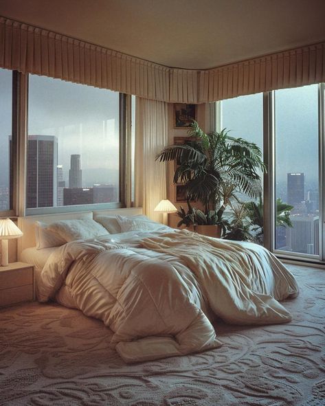 POV: You’re living in a penthouse from a 1980s movie 🤍✨ [AI] Get your wall posters on liminaldestinations.com and AI prompts on Ko-fi (links in bio!) • • • • #80sinterior #1980sinterior #80saesthetic #1980s #80svibes #80snostalgia #80sdecor #80s #80spenthouse #vintage #interiordesign #homedecor #luxuryhomes #midcentury #midcenturymodern #postmodern #luxury #la #losangeles 80s Penthouse Apartment, 80s Aesthetic Apartment, 80s Post Modern Bedroom, 80s Luxury Bedroom, 80s Post Modern Interior Design, 80s Glam Bedroom, 1980s Bedroom Aesthetic, 80s Interior Design Bedroom, 1980 Decor