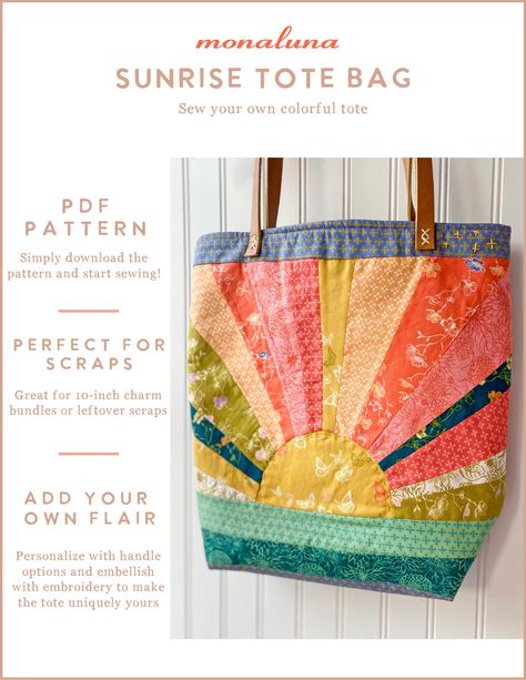 Put a little sunshine in your life with our Sunrise Tote Bag pattern! This pattern is the perfect way to get crafty and bring a bit of warmth with you on the go. Best of all, the easy-to-follow pdf pattern will have you stitching up your very own sunrise in no time! Get ready to go, glow, and sew! The pattern is great Patchwork, Bag Tutorials, Zip Bag Pattern, Home Sewing Projects, Diy Hobbies, Pillow Sewing, Fall Sewing Projects, Sewing Machine Projects, Fall Sewing