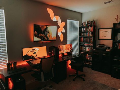 Double Desk Gaming Setup, Double Monitor Gaming Setup, Battle Station Office, Video Game Office, Minimalist Battlestation, Gaming Setup Two Monitors, Battle Stations Gaming, Duel Monitors Gaming Setup, Alienware Monitor