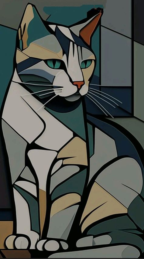 Modern Cat Art, Kat Diy, Cubism Art, Soyut Sanat Tabloları, Art Inspiration Painting, Cat Painting, Diy Art Painting, Diy Canvas Art, Canvas Art Painting