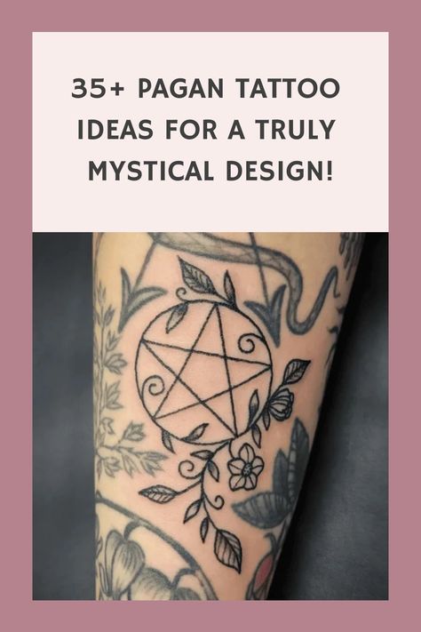 35+ Pagan Tattoo Ideas for a Truly Mystical Design! Witch Symbol Tattoo Ideas, Pagan Flash Tattoo, Magical Tatoos Witches, Wiccan Tattoos For Men, Pagan Woman Tattoo, Witch Sleeve Tattoo For Women, Fae Symbols Tattoo Ideas, Pagan Tattoo Designs, Pagan Tattoos For Women