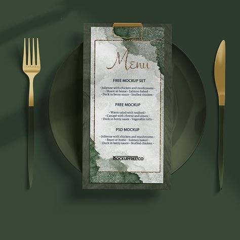 Menu Mockup Free, Watercolor Menu, Menu Card Design, Menu Mockup, Birthday Menu, Berry Sauce, Free Mockup Templates, Food Menu Design, Dark Green Background