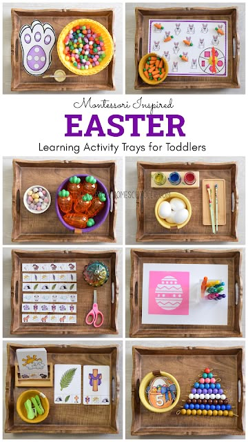 Easter Learning Trays for Toddlers Easy Toddler Easter Activities, Activity Trays Preschool, Activity Trays For Toddlers, April Montessori Activities, Spring Montessori Activities Preschool, Montessori Easter Activities, Easter Basket Crafts For Preschoolers, Spring Montessori Activities, Toddler Easter Ideas