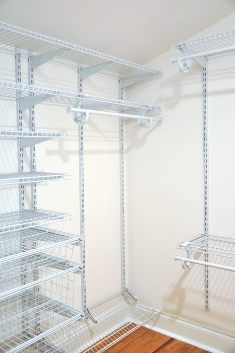 Master Closet With Wire Shelving, Organizing Wire Closet Shelves, Wire Walk In Closet, Rubbermaid Closet, Master Closet Makeover, 1930 Bungalow, Diy Master Closet, Wire Closet Organizers, Wire Closet Systems