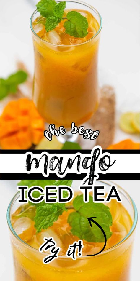 Mango Ice Tea Recipe, Mango Tea Recipe, Ice Tea Recipe, Flavored Iced Tea Recipes, Mango Iced Tea, Graduation Brunch, Basil Tea, Sweet Tea Recipes, Most Popular Dinner Recipes