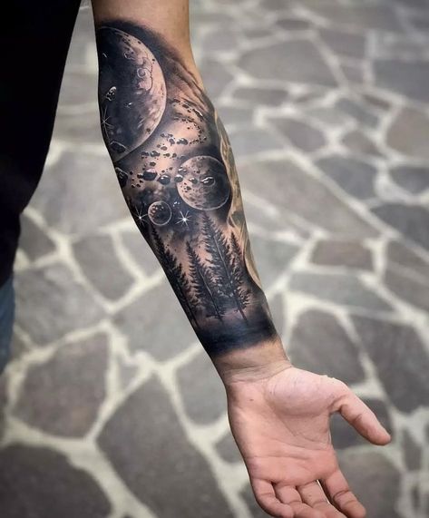 Space Arm Tattoo, Star Sleeve Tattoo, Galaxy Tattoo Sleeve, Space Tattoo Sleeve, Forearm Cover Up Tattoos, Sky Tattoos, Animal Sleeve Tattoo, Nature Tattoo Sleeve, Card Tattoo Designs